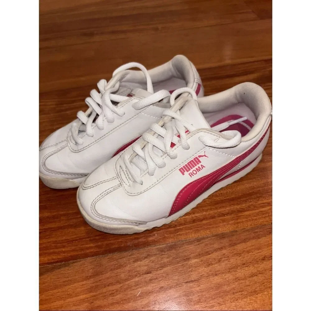 Puma Kids White and Hot Pink Roma Sneakers size 11.5